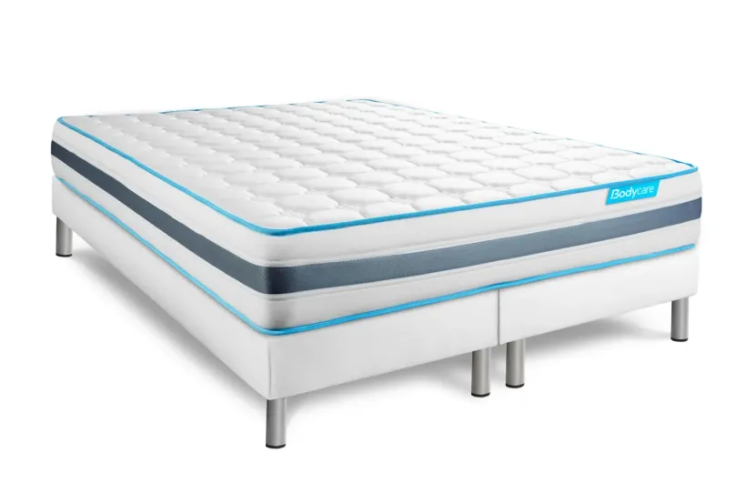 Pack lit complet 160x200 cm - Matelas + 2 Sommiers Blancs + 2 oreillers + Couette - Bodyzone