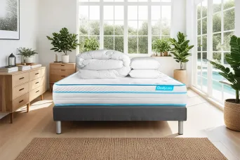 Pack lit complet 160x200 cm - Matelas + Sommier Gris + 2 oreillers + Couette - Bodyzone+