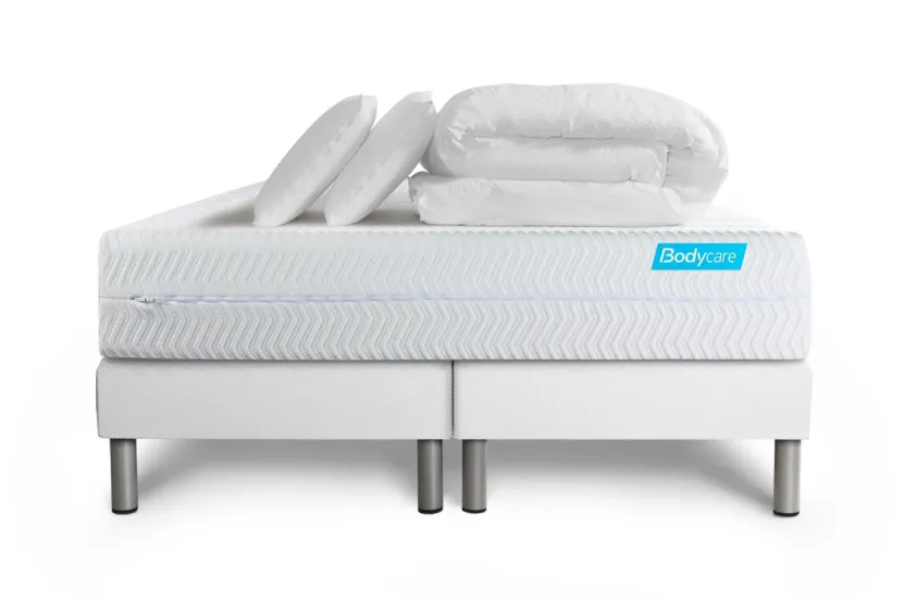 Pack lit complet 200x200 cm - Matelas + 2 Sommiers Blancs + 2 oreillers + Couette - Biocare