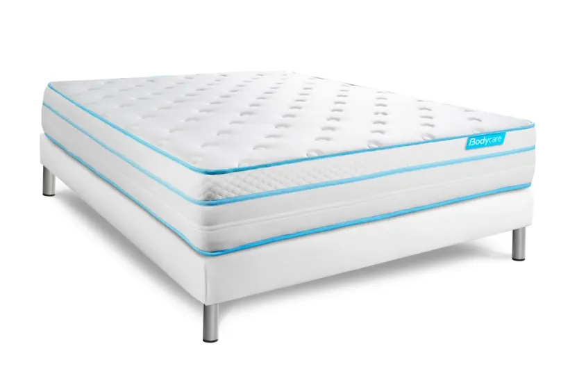 Pack lit complet 160x200 cm - Matelas + Sommier Blanc + 2 oreillers + Couette - Bodyzone+