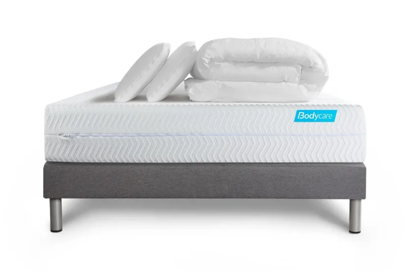 Pack lit complet 160x200 cm - Matelas + Sommier Gris + 2 oreillers + Couette - Biocare