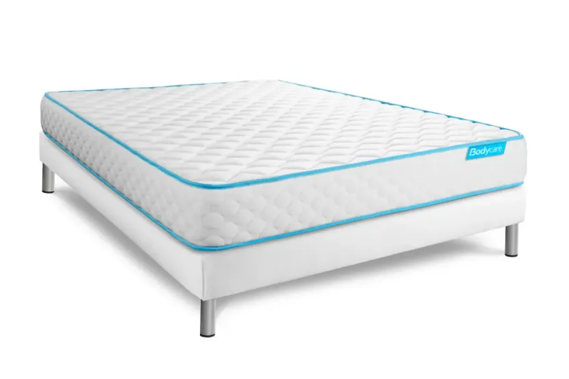 Pack lit complet 140x190 cm - Matelas + Sommier Blanc + 2 oreillers + Couette - Bodyone