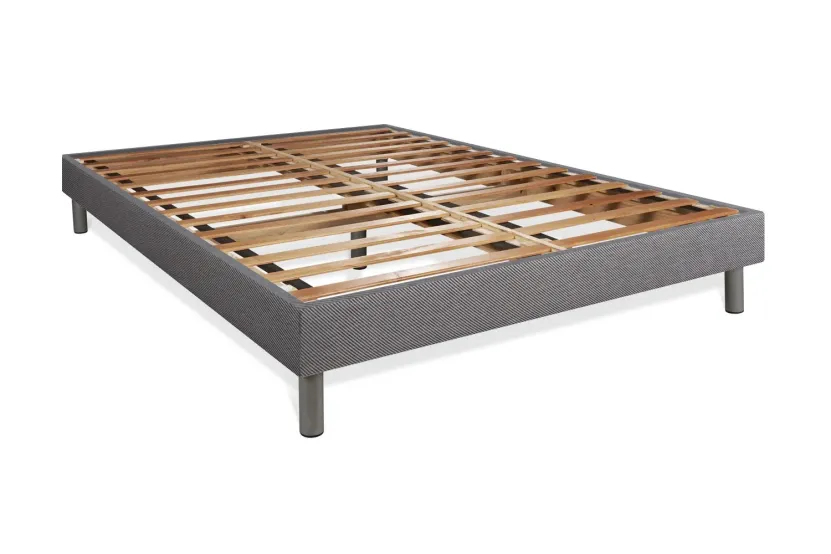 Pack lit complet 160x200 cm - Matelas + Sommier Gris (en kit) + 2 oreillers + Couette - Biocare