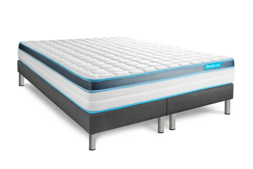 Pack lit complet 200x200 cm - Matelas + 2 Sommiers Gris + 2 oreillers + Couette - Perform