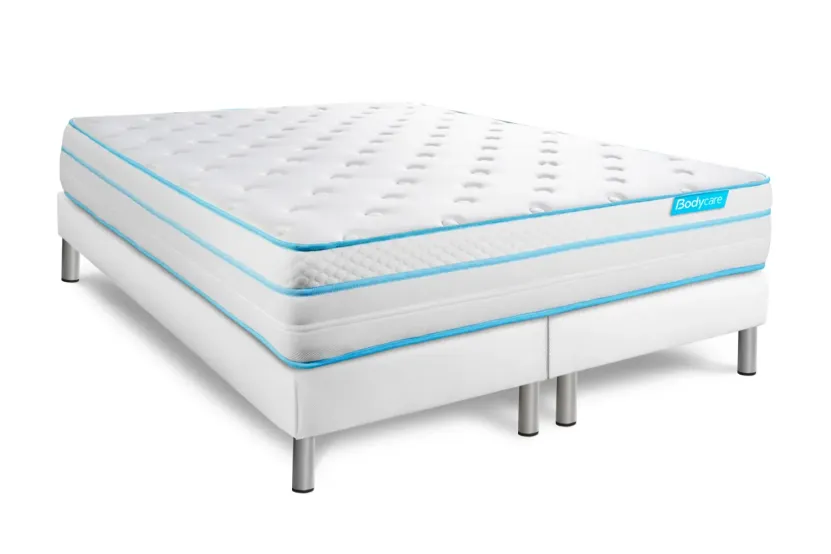 Pack lit complet 160x200 cm - Matelas + 2 Sommiers Blancs + 2 oreillers + Couette - Bodyzone+