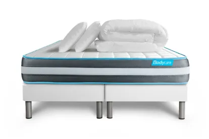 Pack lit complet 160x200 cm - Matelas + 2 Sommiers Blancs + 2 oreillers + Couette - Bodyform