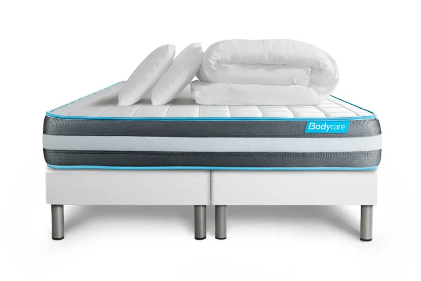 Pack lit complet 160x200 cm - Matelas + 2 Sommiers Blancs + 2 oreillers + Couette - Bodyform