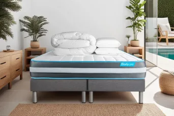 Pack lit complet 160x200 cm - Matelas + 2 Sommiers Gris + 2 oreillers + Couette - Bodyform