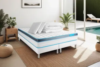 Pack lit complet 160x200 cm - Matelas + 2 Sommiers Blancs + 2 oreillers + Couette - Perform