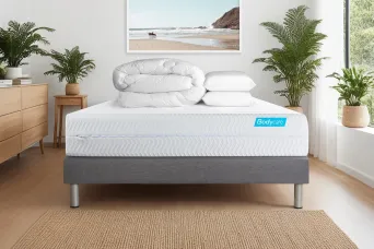 Pack lit complet 140x190 cm - Matelas + Sommier Gris + 2 oreillers + Couette - Biocare