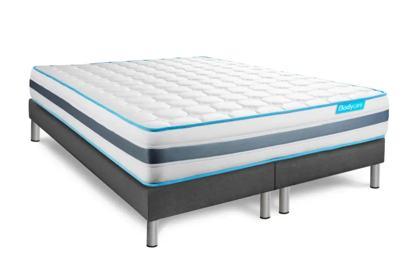 Ensemble Matelas Sommier 200x200 cm - 2 Sommiers Gris - Bodyzone