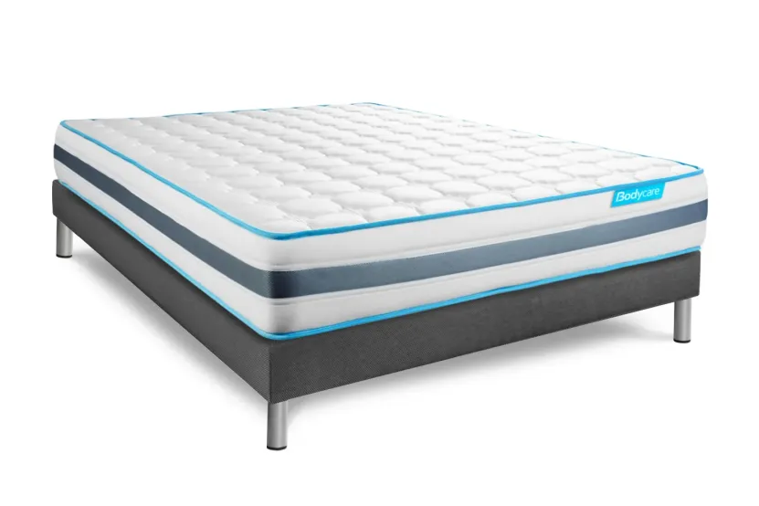 Pack lit complet 160x200 cm - Matelas + Sommier Gris + 2 oreillers + Couette - Bodyzone