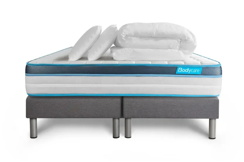 Pack lit complet 160x200 cm - Matelas + 2 Sommiers Gris + 2 oreillers + Couette - Perform