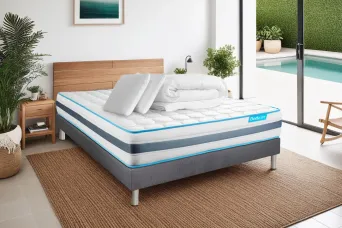 Pack lit complet 180x200 cm - Matelas + Sommier Gris (en kit) + 2 oreillers + Couette - BodyFlex