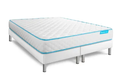 Pack lit complet 200x200 cm - Matelas + 2 Sommiers Blancs + 2 oreillers + Couette - Bodyone