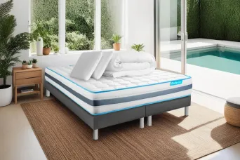 Pack lit complet 200x200 cm - Matelas + 2 Sommiers Gris + 2 oreillers + Couette - Bodyzone