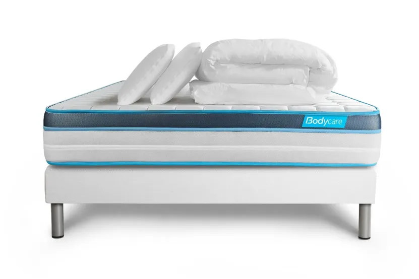 Pack lit complet 160x200 cm - Matelas + Sommier Blanc + 2 oreillers + Couette - Perform